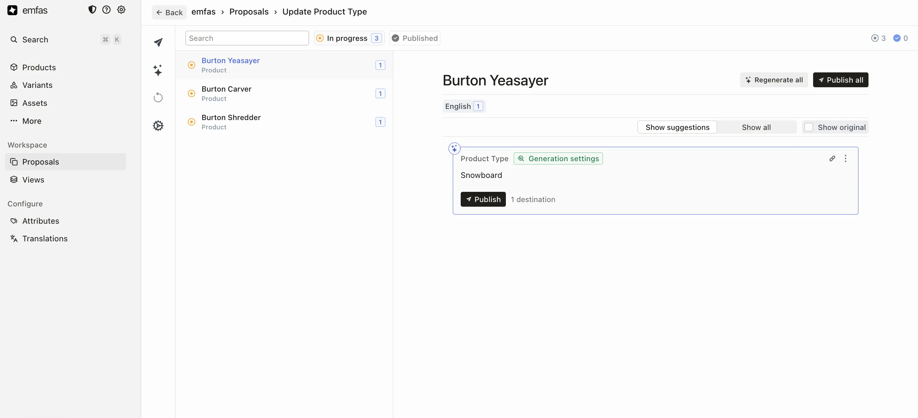 Manual edit proposal showing products and their proposed changes