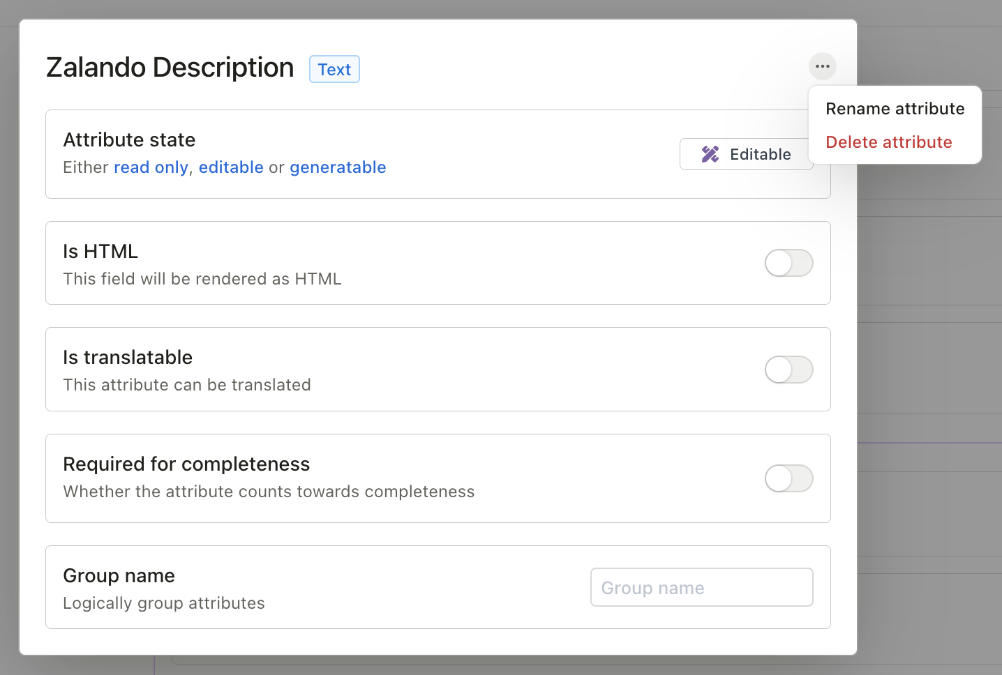 Rename or delete attribute options