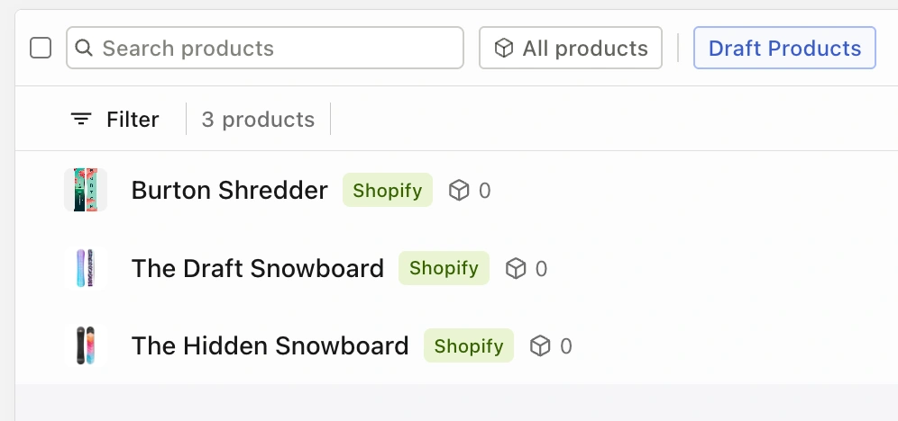 Views displayed at the top of the catalog
