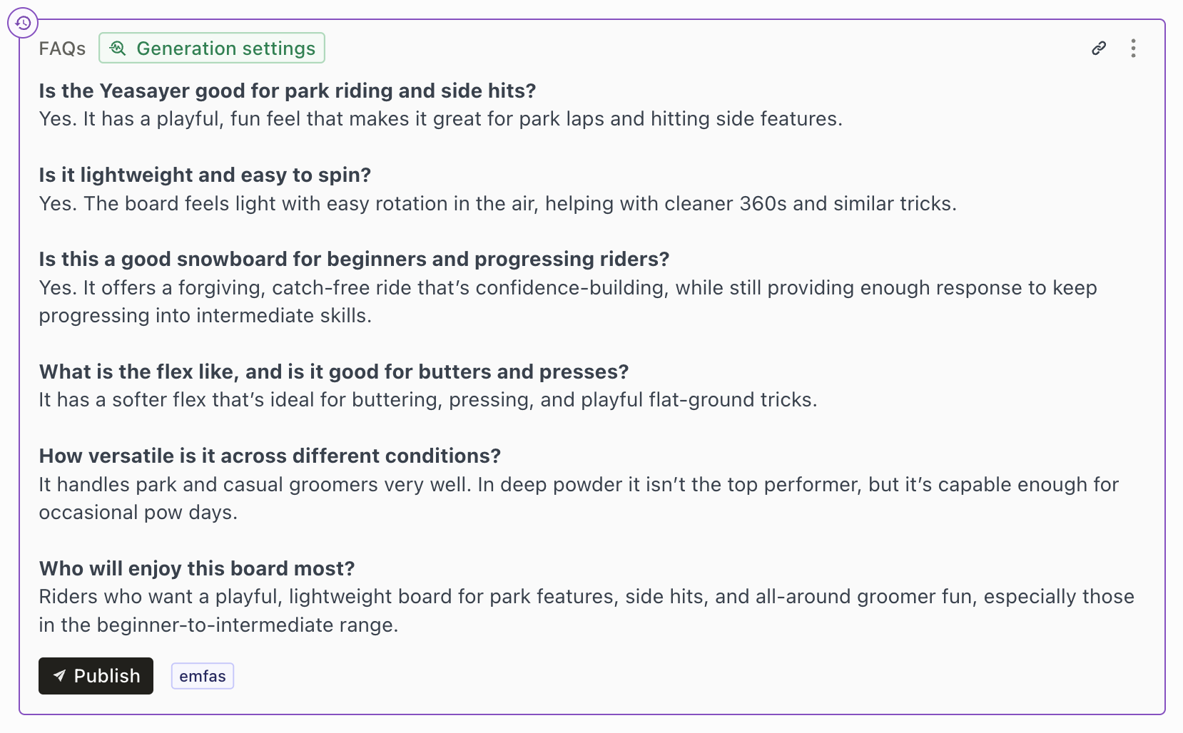 Generated FAQ suggestion ready for review