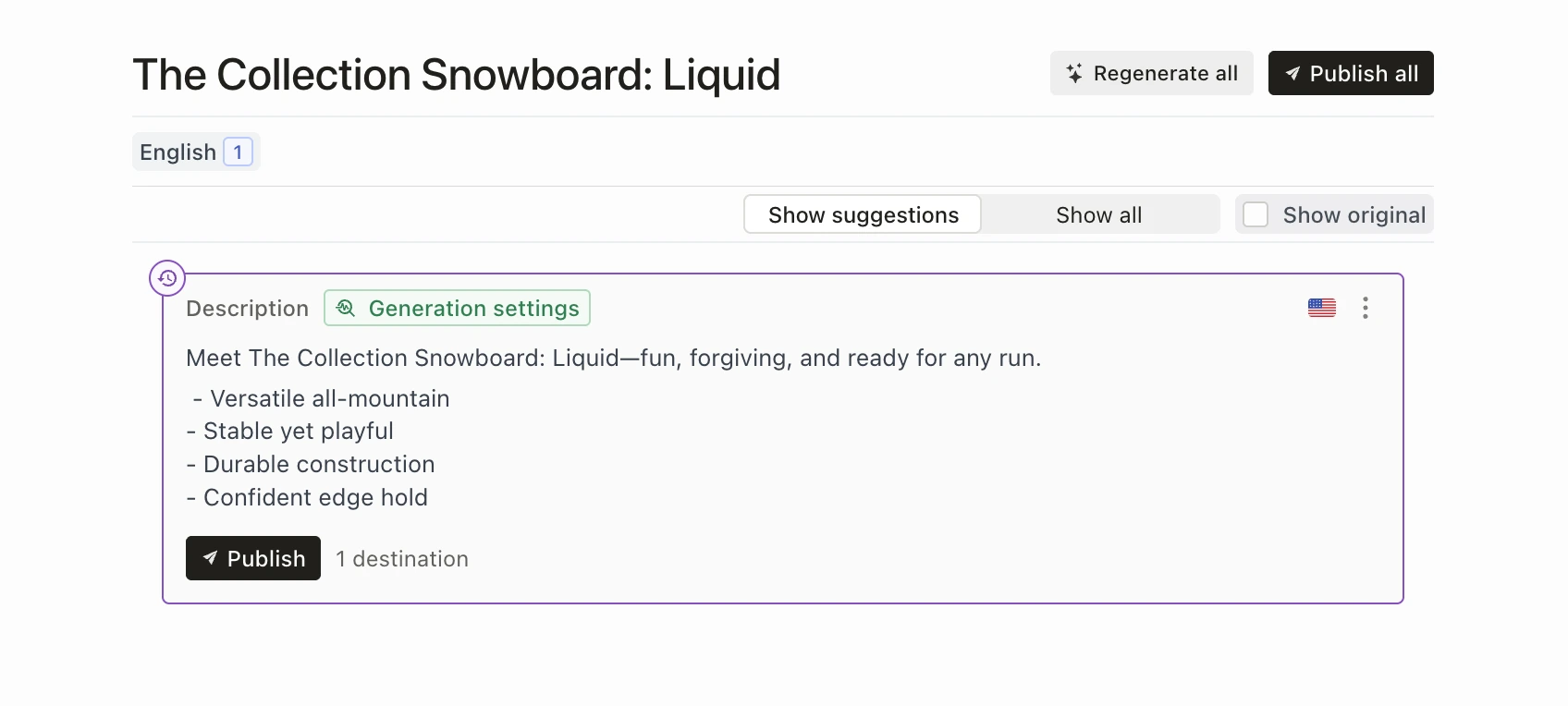 The regenerated description with bullet point formatting